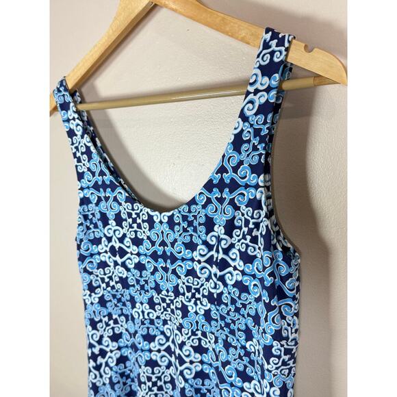 J. McLaughlin Maxi Dress Catalina Cloth Blue Geometric Print Stretch S Coastal - Picture 6 of 10